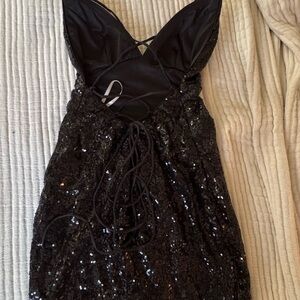 Black Sequin Dress with Lace-Up Back